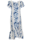 Ruffle Muumuu Dress Knee Length Pacific Panel White