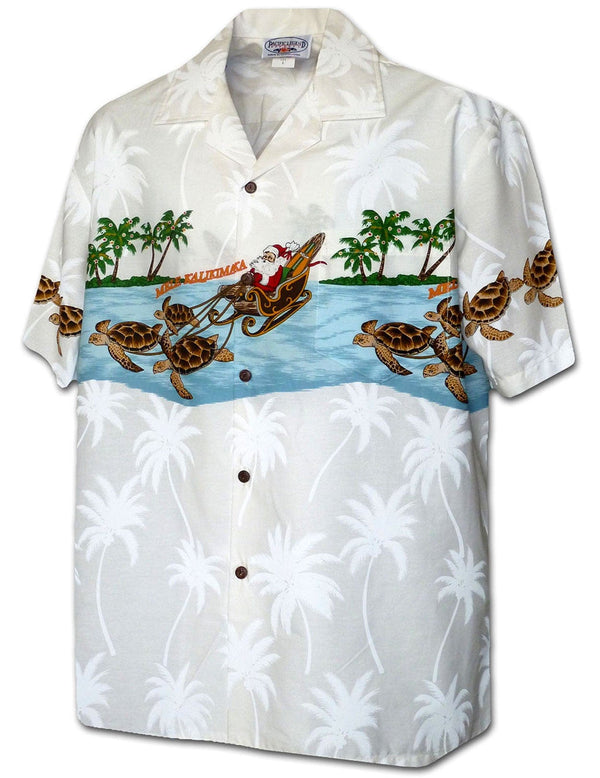 Santa Honu Ride Hawaiian Christmas Shirt White