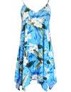 Hawaiian Short Dress Plumeria Maile with Scarf Hem Sky Blue