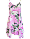 Hawaiian Short Dress Plumeria Maile with Scarf Hem Pink