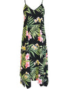 Maxi Long Hawaiian Dress Nalani with Scarf Hem Black RJC
