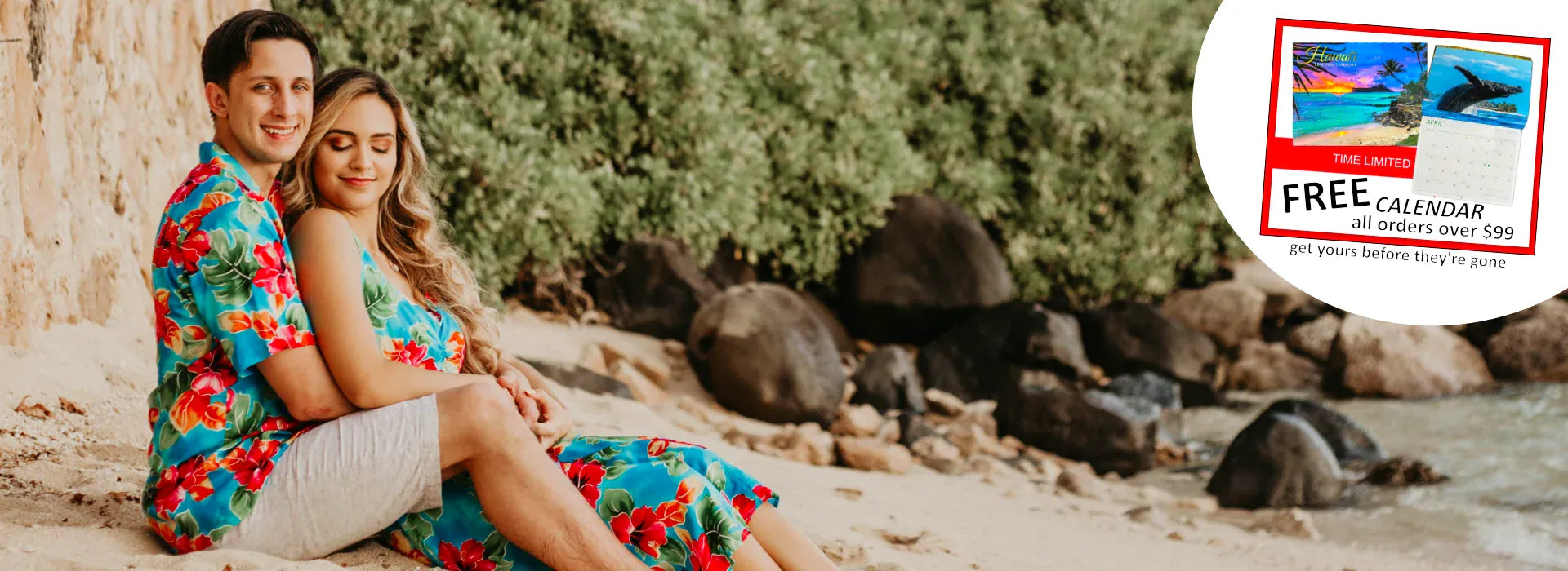 Shaka Time New Year Free Calendar sale. Special to your Hawaiian clothing choice.