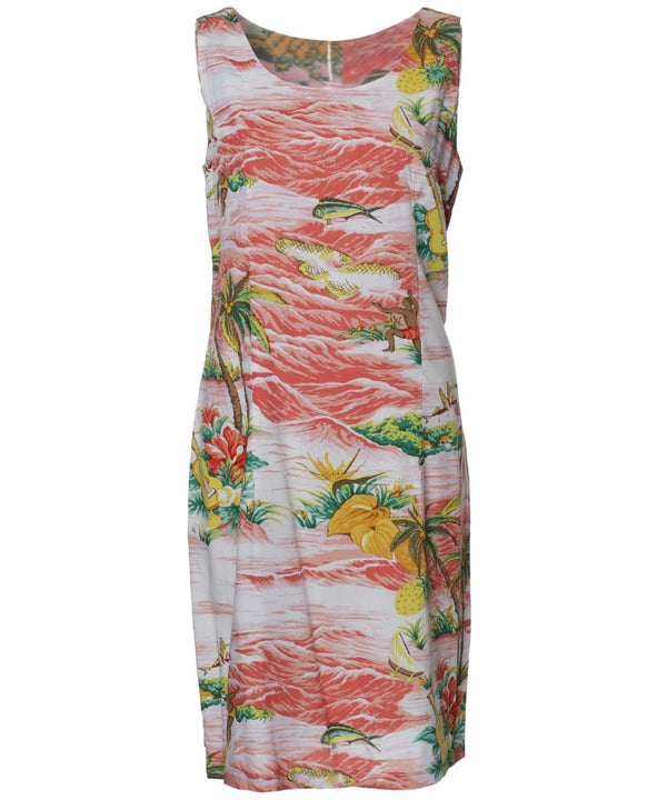 Sheath Short Hawaiian Dress Ocean Coral Two Palms
