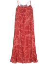 Short Adjustable Dress with Ruffle Hem Banana Leaves Red Hilo Hattie