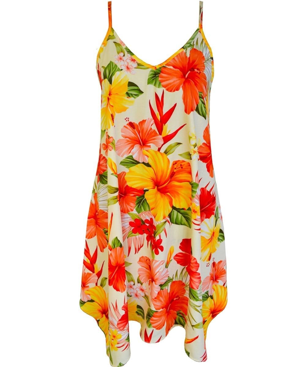 Short Dress with Scarf Hem Mega Hibiscus Shaka Time Hawaii Short Dress with Scarf Hem Mega Hibiscus Shaka Time Hawaii