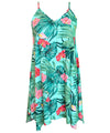 Short Hawaiian Dress with Scarf Hem Palms Hibiscus Aqua