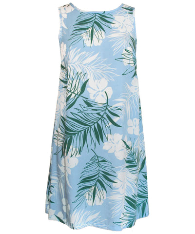 Palms Short Hawaiian Dress Sleeveless A-Line Easy Tie Back Closure Teal / XL