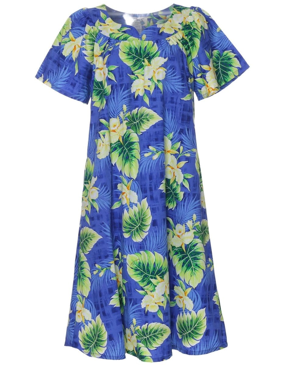 Short Muumuu Dress Orchids Kekala Royal / 2XL Short Muumuu Dress Orchids Kekala Royal / 2XL