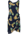 Short Sarong Dress Golden Pineapples Navy Two Palms
