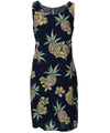 Short Sheath Dress Sleeveless Golden Pineapples Navy