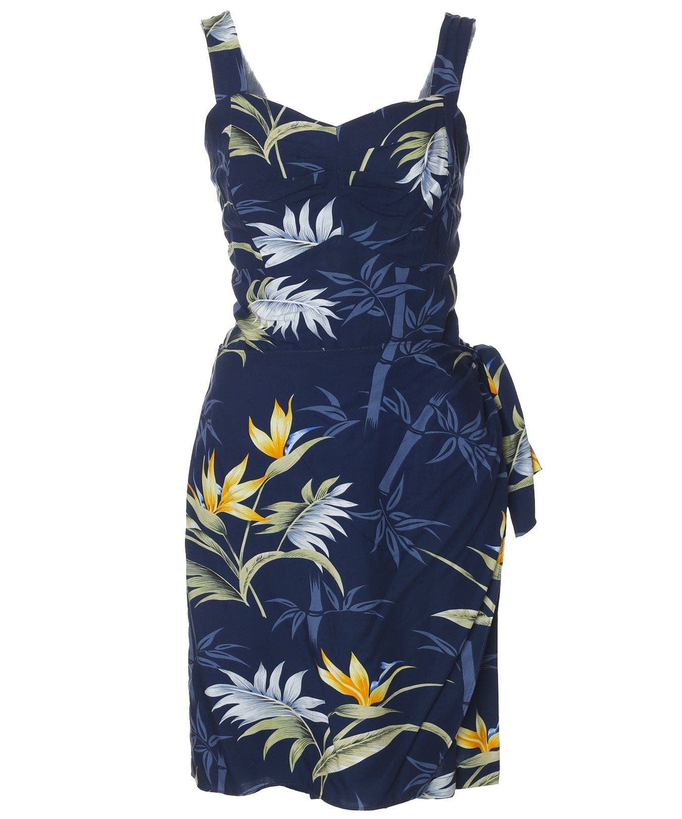 Bamboo Paradise Short Sarong Dress Elastic Back Navy / XS Bamboo Paradise Short Sarong Dress Elastic Back Navy / XS