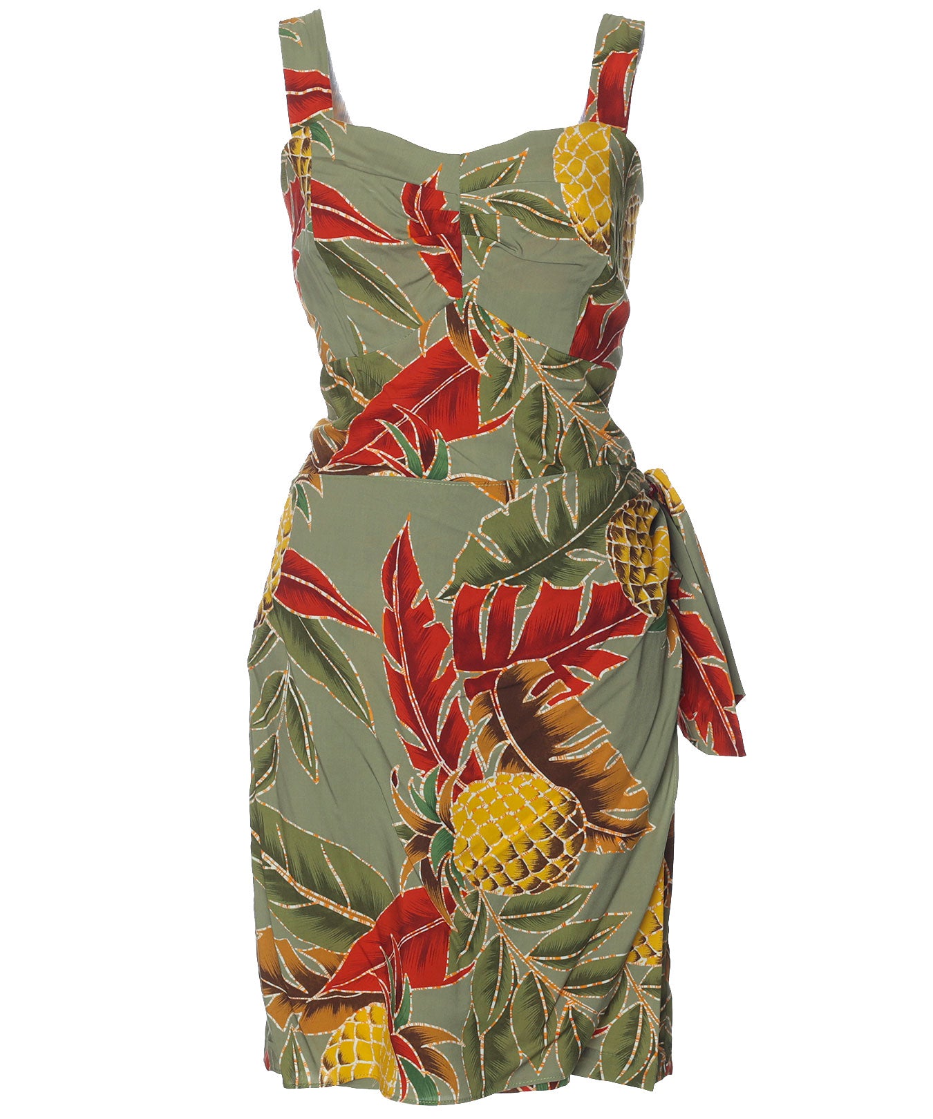 Short Sarong Dress Elastic Back Retro Pineapples Olive / XL Short Sarong Dress Elastic Back Retro Pineapples Olive / XL