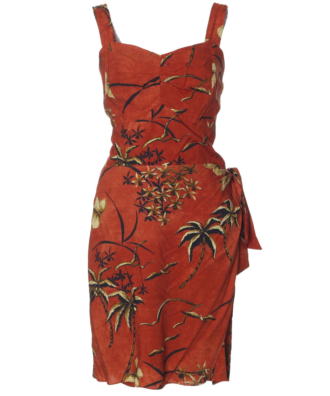 Short Sarong Dress Elastic Back Retro Oasis Palms Moss / S Short Sarong Dress Elastic Back Retro Oasis Palms Moss / S