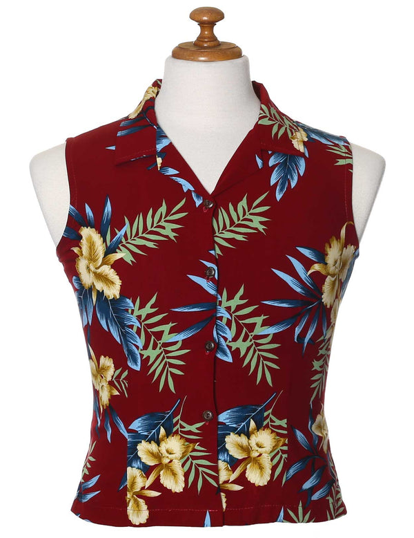 Red Sleeveless Women's Blouse Aloha Okalani Red