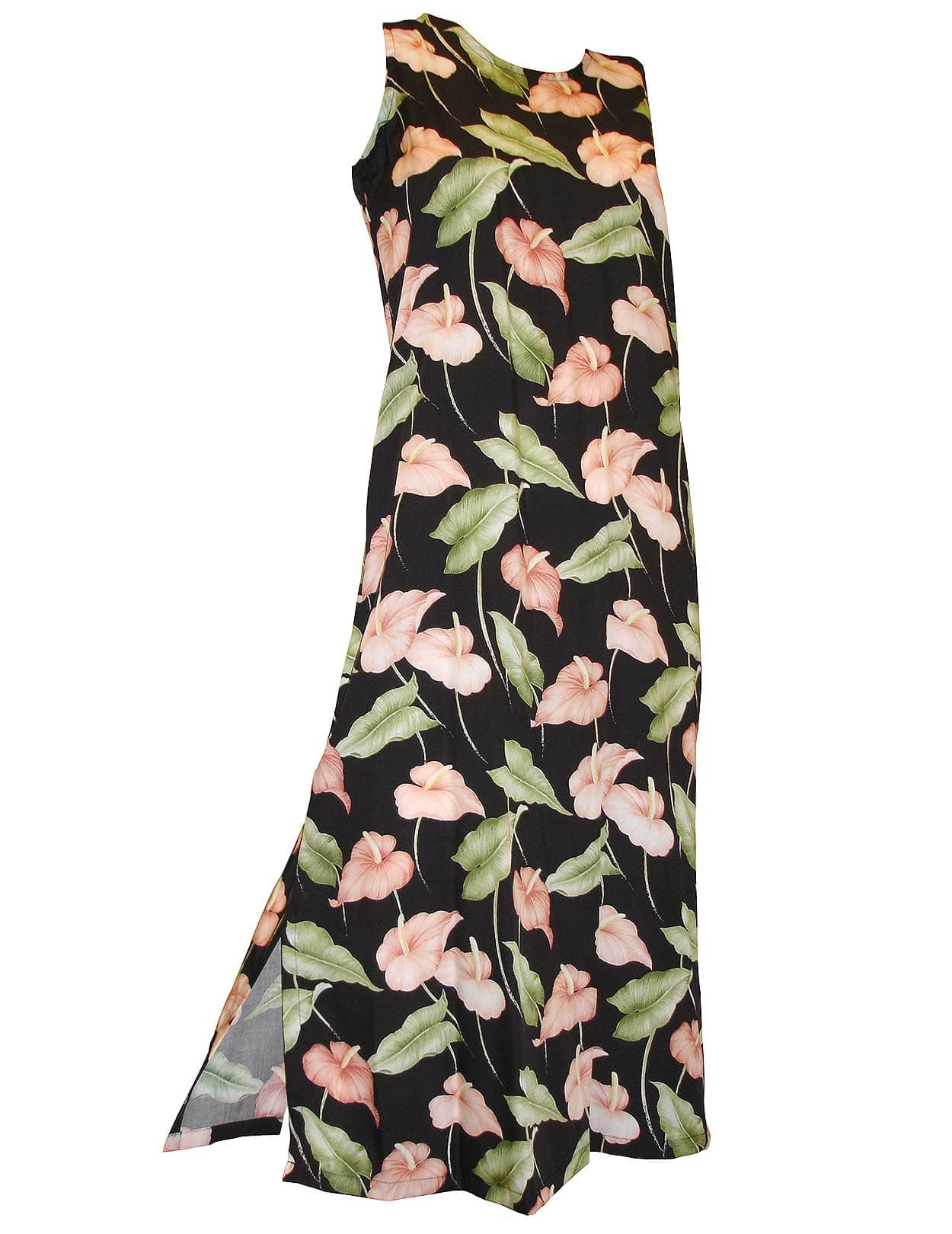 anthurium dress Ankle Length Anthurium Garden Sleeveless Hawaiian Dress Black / L