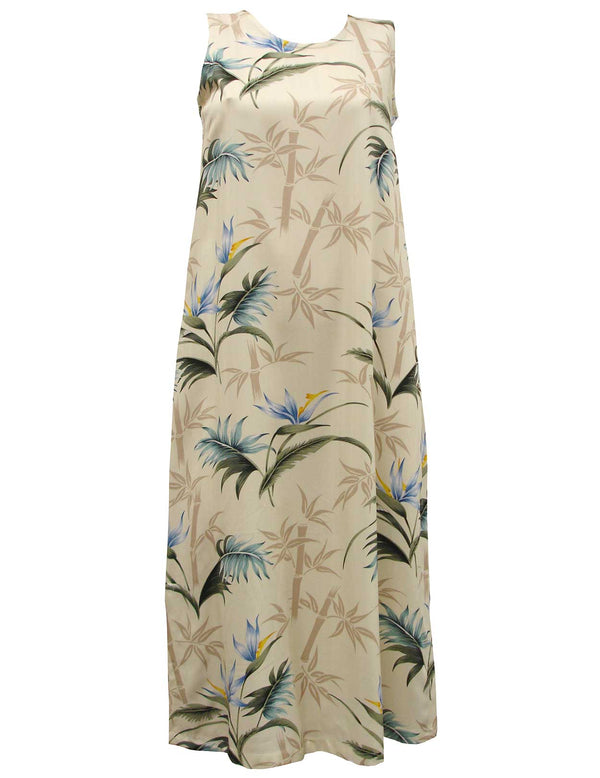 Sleeveless Hawaiian Dress Ankle Length Bamboo Paradise Cream