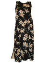 Star Orchid Sleeveless Hawaiian Dress Ankle Length Black Paradise Found