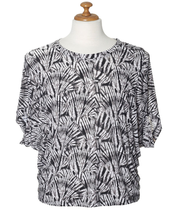 Fan Palms Dolman Sleeve Slit Hawaiian Blouse Top Gray Mae Young Designs