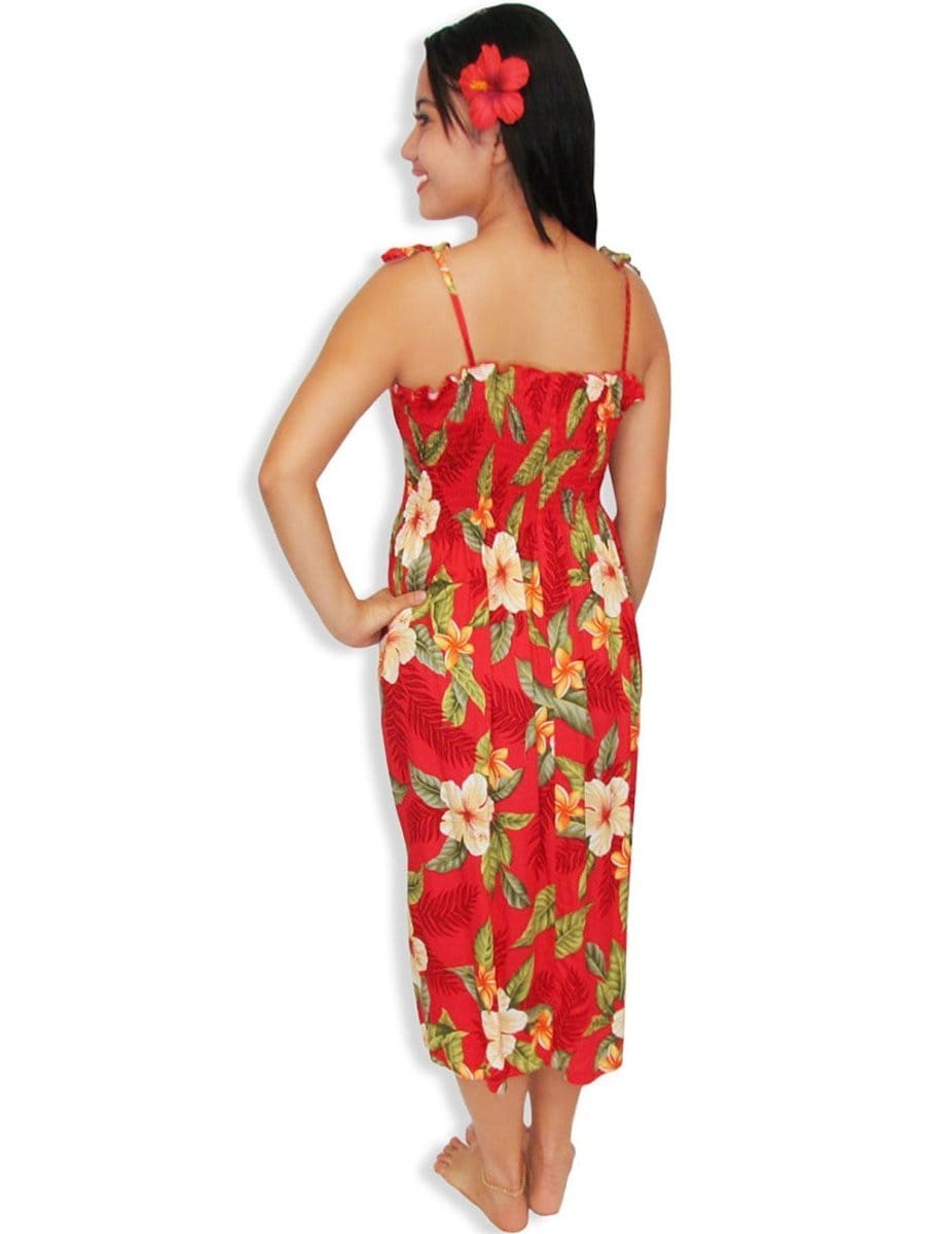 Hawaiian Spaghetti Strap Dress Elastic Tube Top Leilani in Red Hawaiian Spaghetti Strap Dress Elastic Tube Top Leilani in Red