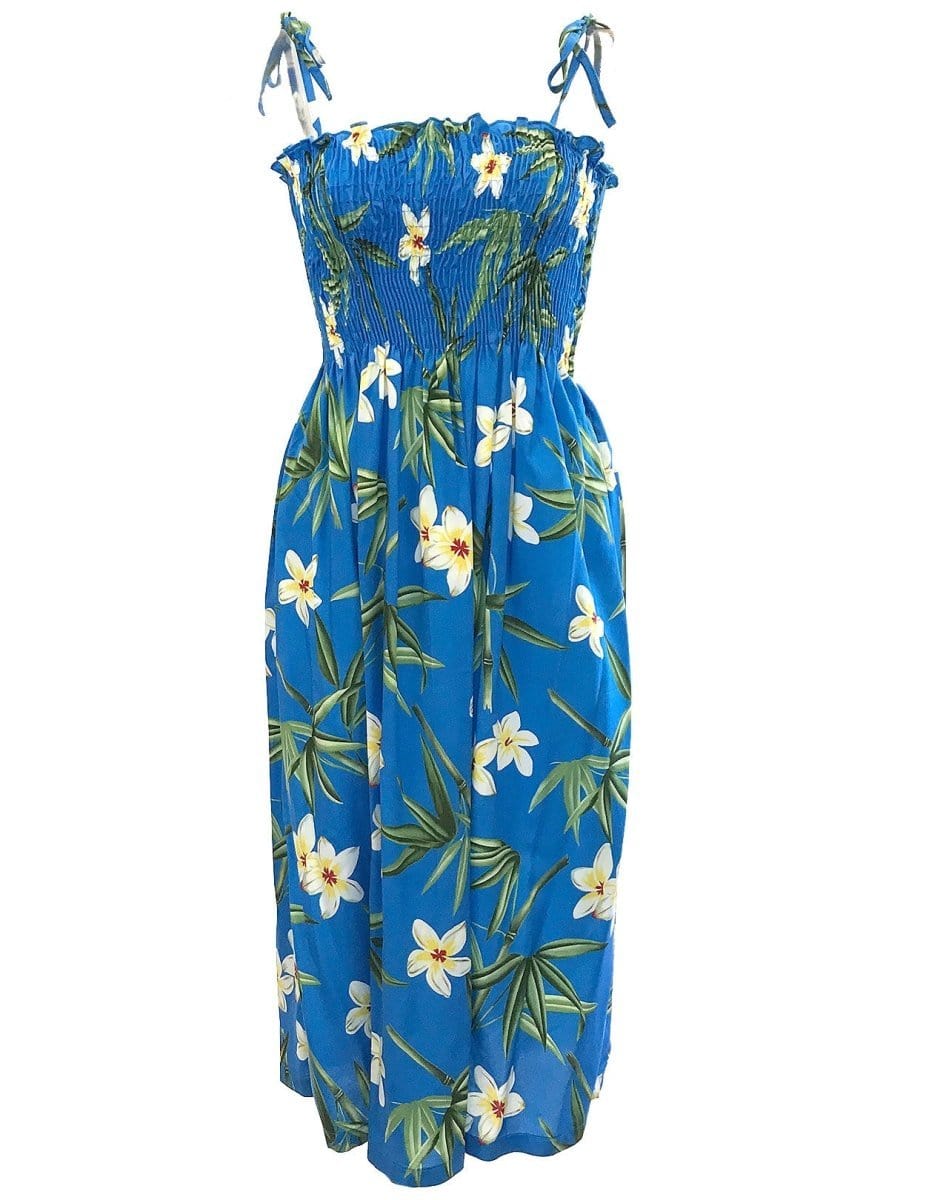 Smock Hawaiian Dress Bamboo Ocean Blue / Fits XS to XL (2-16) Smock Hawaiian Dress Bamboo Ocean Blue / Fits XS to XL (2-16)