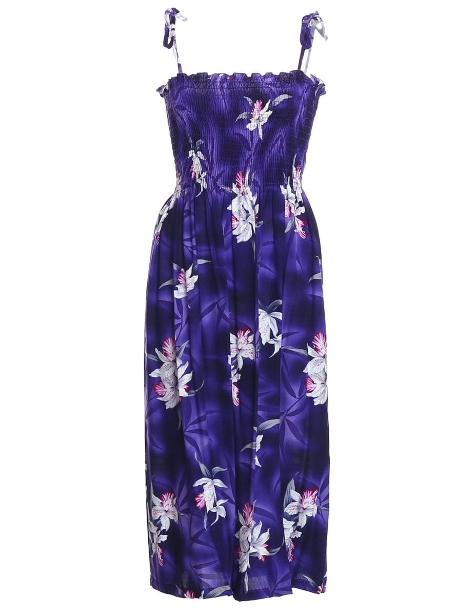 purple hawaiian dress Smock Hawaiian Dress Midnight Orchid Purple / Fits XS to XL (2-16)