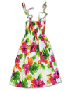 Smock Top Girl's Dress Hibiscus Watercolor White