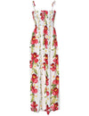 Smock Top Maxi Hawaiian Dress Plumeria Orchid Panel White Fits XS to XL (2-16) Two Palms