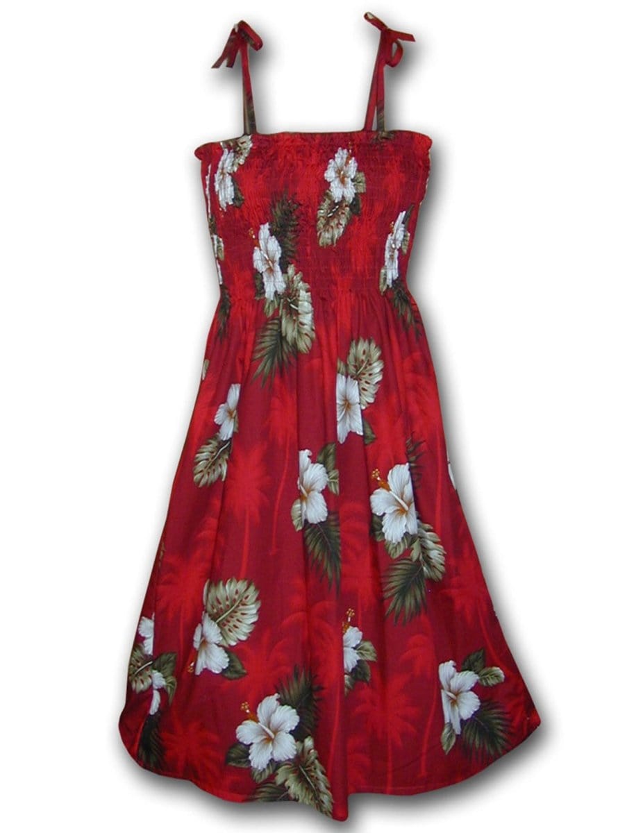 Smock Tube Top Midi Dress Ka Pua Red / Fits XS to XL (2-16)