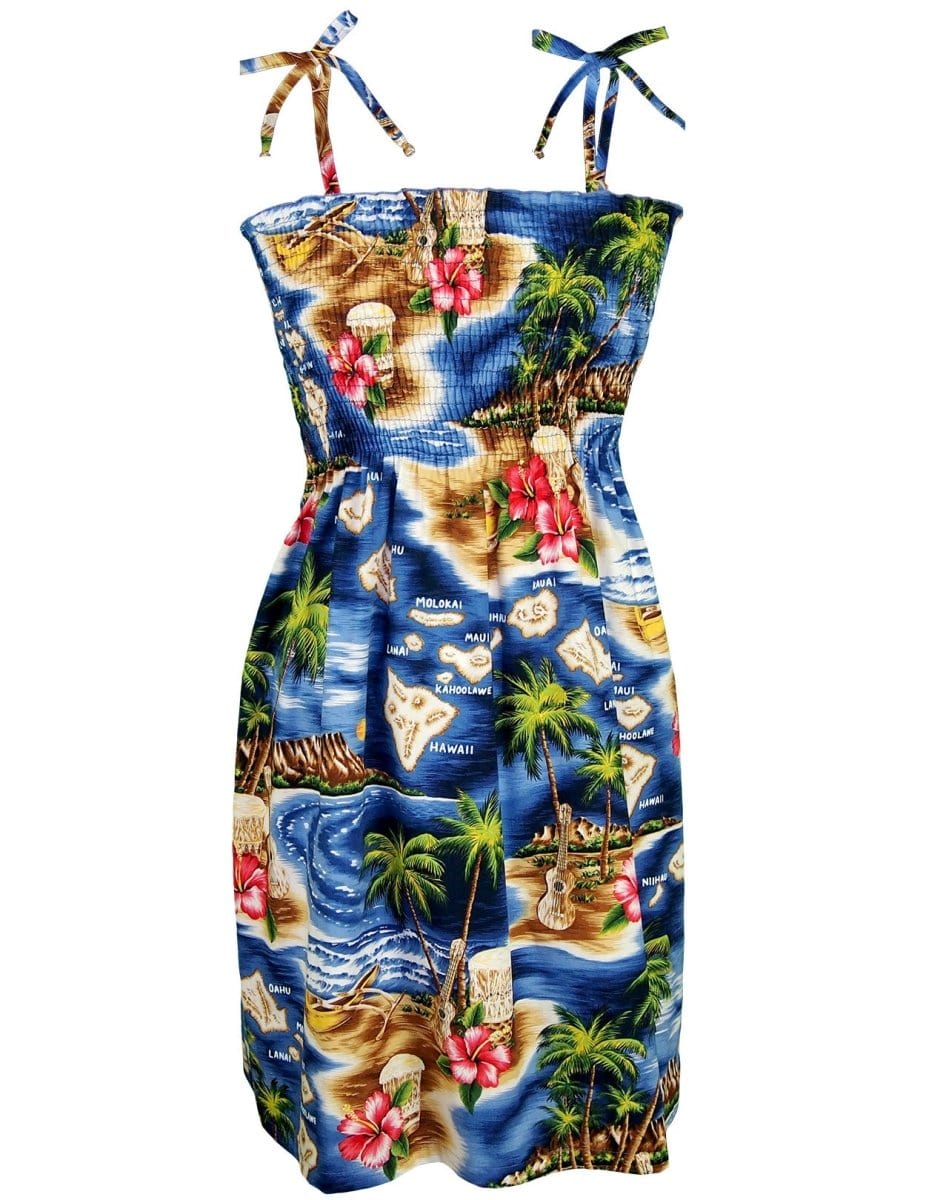 Short Dress Smock Top Hawaii Polynesian Navy / S Short Dress Smock Top Hawaii Polynesian Navy / S