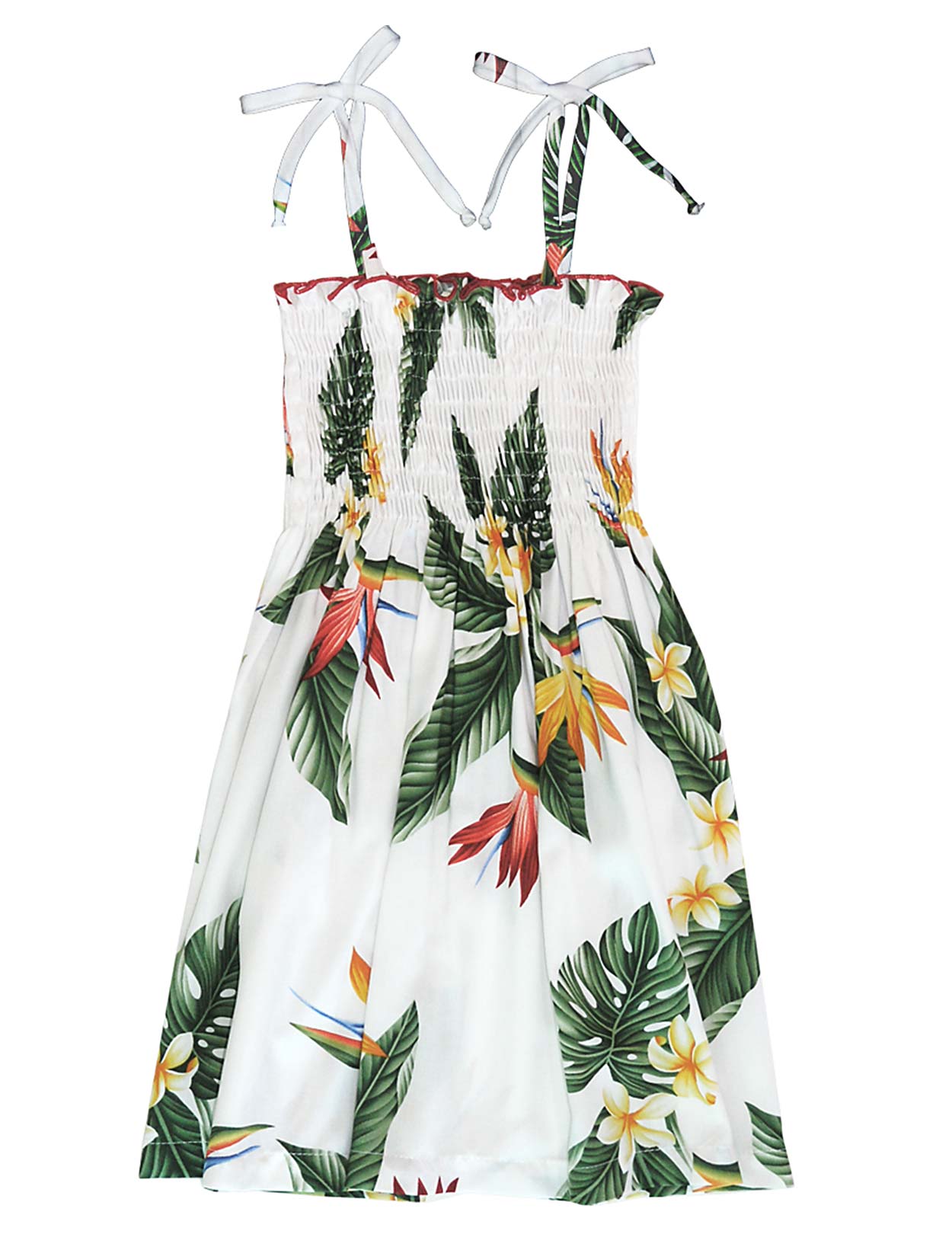 Smocked Top Girls Hawaiian Dress Birds of Paradise White / 4 Smocked Top Girls Hawaiian Dress Birds of Paradise White / 4