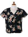 Star Orchid V-Neck Blouse Hawaii Magnum PI Design Black