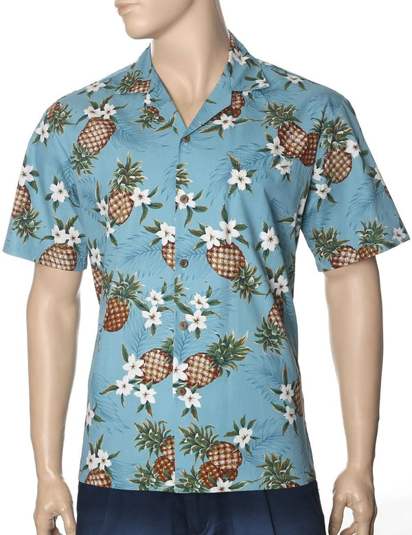 Sunny Pineapples Aloha Shirt Light Blue KY