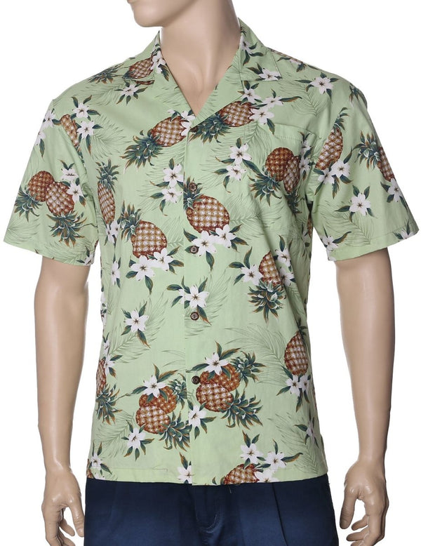 Sunny Pineapples Aloha Shirt Green KY