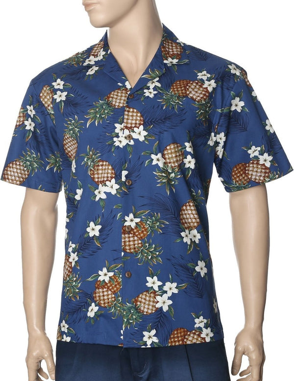 Sunny Pineapples Aloha Shirt Navy KY