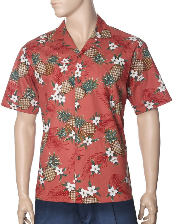 Sunny Pineapples Aloha Shirt Rust KY