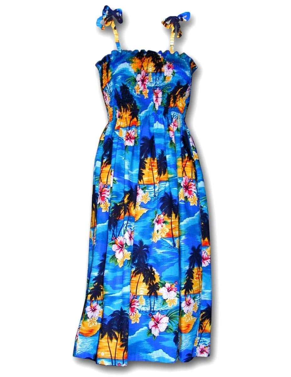 Sunset Tube-Top Midi Smock Dress Blue / Fits Xs to XL (2-16) Sunset Tube-Top Midi Smock Dress Blue / Fits Xs to XL (2-16)
