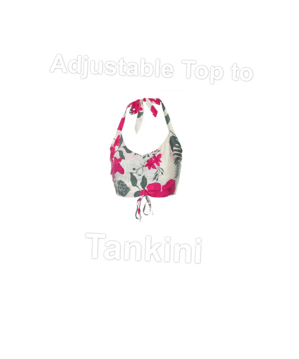 Tropical Hibiscus Two-Piece Set Halter Adjustable Top & Wide Leg Pants One-Size