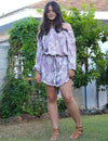 Taupe Romper 3/4 Sleeve Off Shoulder Zoe w/Lace Trim