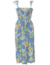 Tuberose Flower Smock Hawaiian Dress Ocean Blue Fits XS to XL (2-16) Two Palms