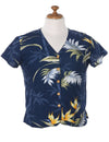 V-Neck Blouse Hawaiian Bamboo Paradise Navy