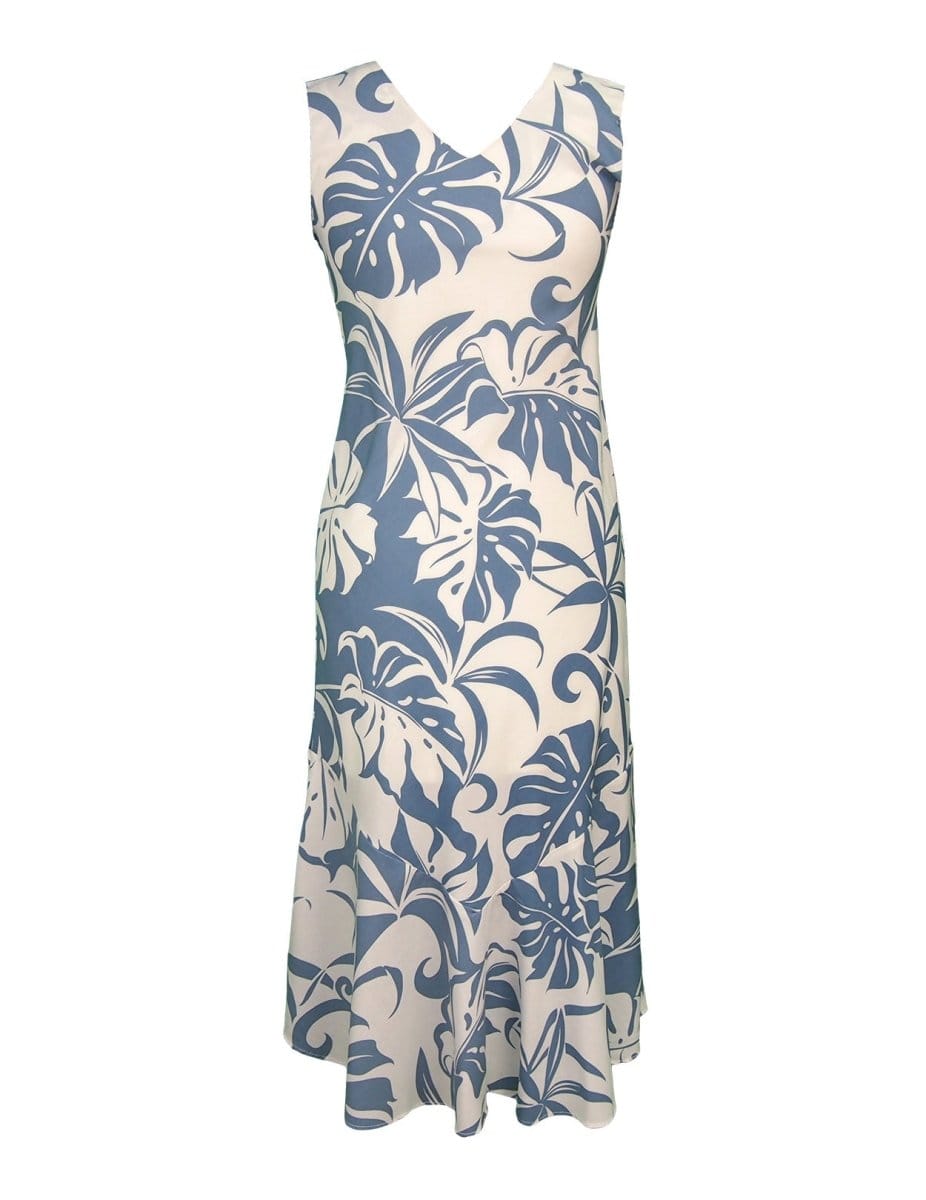 V-Neck Sleeveless Tea Length Dress Makena Ocean Blue / S V-Neck Sleeveless Tea Length Dress Makena Ocean Blue / S