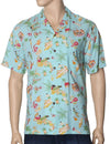 Vintage Aloha Hawaiian Shirt Aqua Two Palms