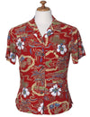 Vintage Scenic Hawaiian Camp Women's Shirt Red Hilo Hattie