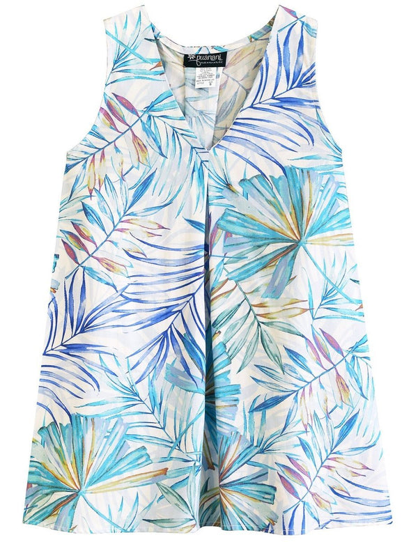 Watercolors Palms Inverted Pleat Top with V-Neck Light-Blue RJC