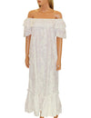 White Long Ruffled Hawaiian Muumuu Hibiscus Leis