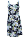 White Tiare Short Adjustable Waist Tie Hawaiian Dress Black
