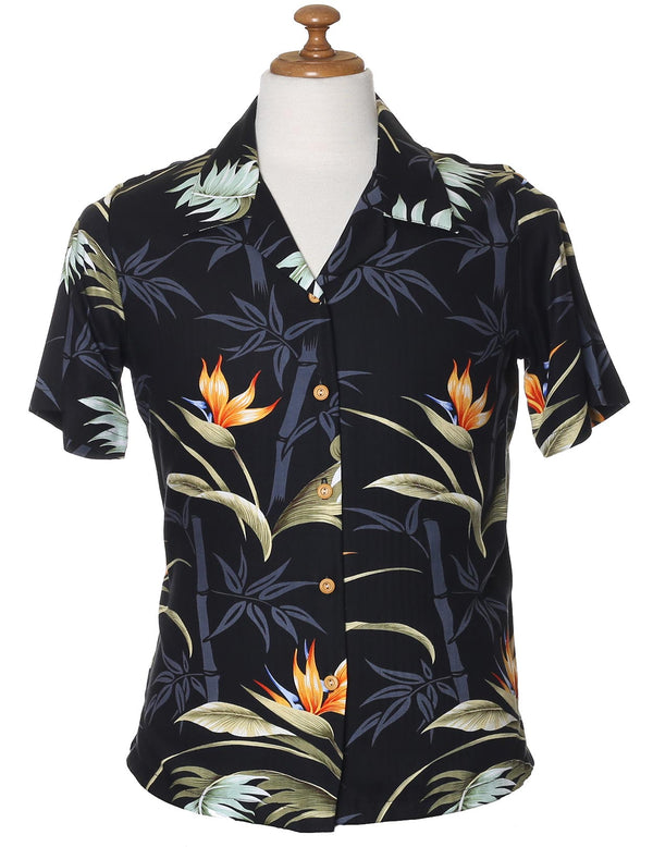 Camp Hawaiian Rayon Blouse Bamboo Paradise Black Paradise Found