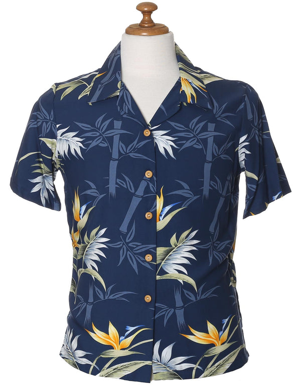 Camp Hawaiian Rayon Blouse Bamboo Paradise Navy Paradise Found