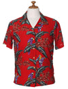 Camp Blouse Jungle Bird Parrots Magnum PI Design Red Paradise Found