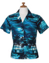 Island Sunset Paradise Women Camp Shirt Turquoise